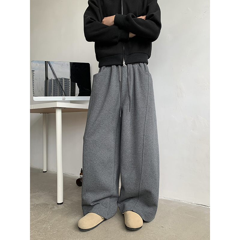 CleanFit σκούρο γκρι φαρδιά ανδρικά παντελόνια casual για άνοιξη και φθινόπωρο