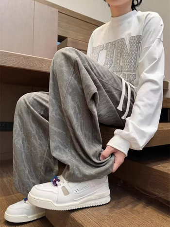 Ανδρικά παντελόνια από corduroy με tie-dye, ίσια γραμμή, φαρδιά πόδια, casual παντελόνια με χρωματικό μπλοκ