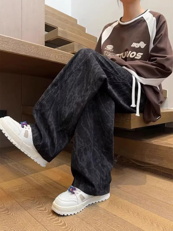 Ανδρικά παντελόνια από corduroy με tie-dye, ίσια γραμμή, φαρδιά πόδια, casual παντελόνια με χρωματικό μπλοκ