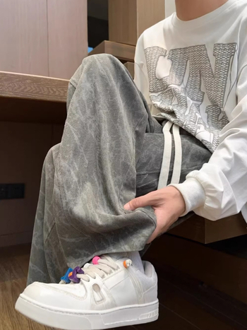 Ανδρικά παντελόνια από corduroy με tie-dye, ίσια γραμμή, φαρδιά πόδια, casual παντελόνια με χρωματικό μπλοκ