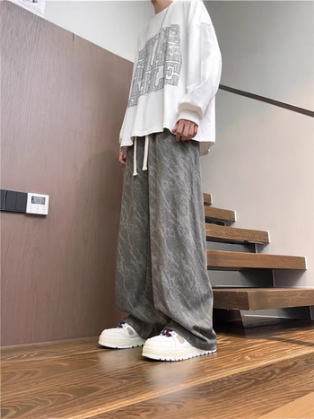 Ανδρικά παντελόνια από corduroy με tie-dye, ίσια γραμμή, φαρδιά πόδια, casual παντελόνια με χρωματικό μπλοκ