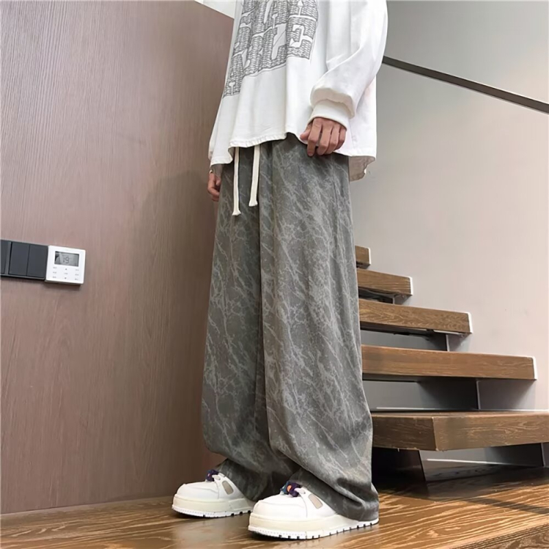 Ανδρικά παντελόνια από corduroy με tie-dye, ίσια γραμμή, φαρδιά πόδια, casual παντελόνια με χρωματικό μπλοκ