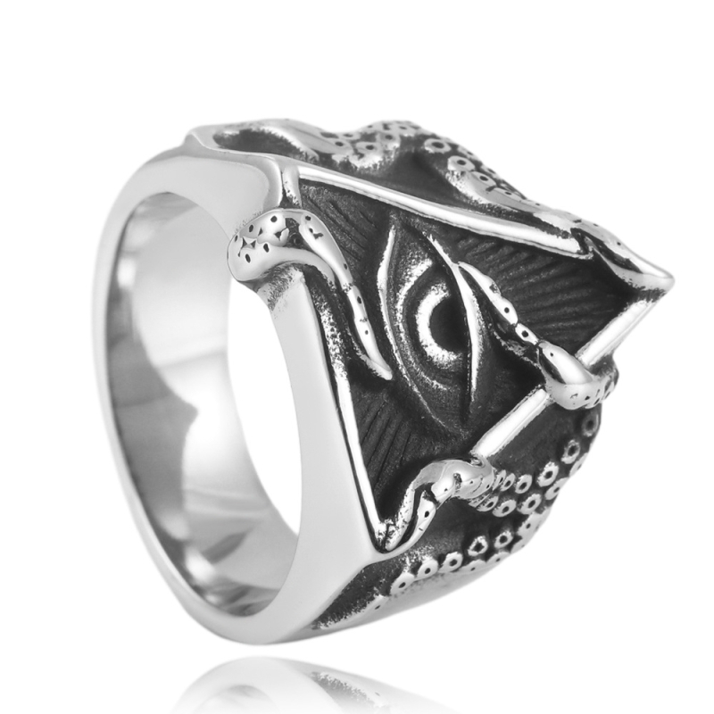 Prsteň Oka Horusa z titánovej ocele, retro geometrický punk dizajn, unisex, motív chobotnice