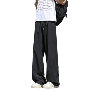 2026 Νέα Καλοκαιρινά Ice Silk Casual Παντελόνια για Άνδρες, Αμερικάνικου Στυλ, Χαλαρή Κοψίματα, Ευθείες και Φαρδιές Γραμμές, Αθλητικά Μακριά Παντελόνια