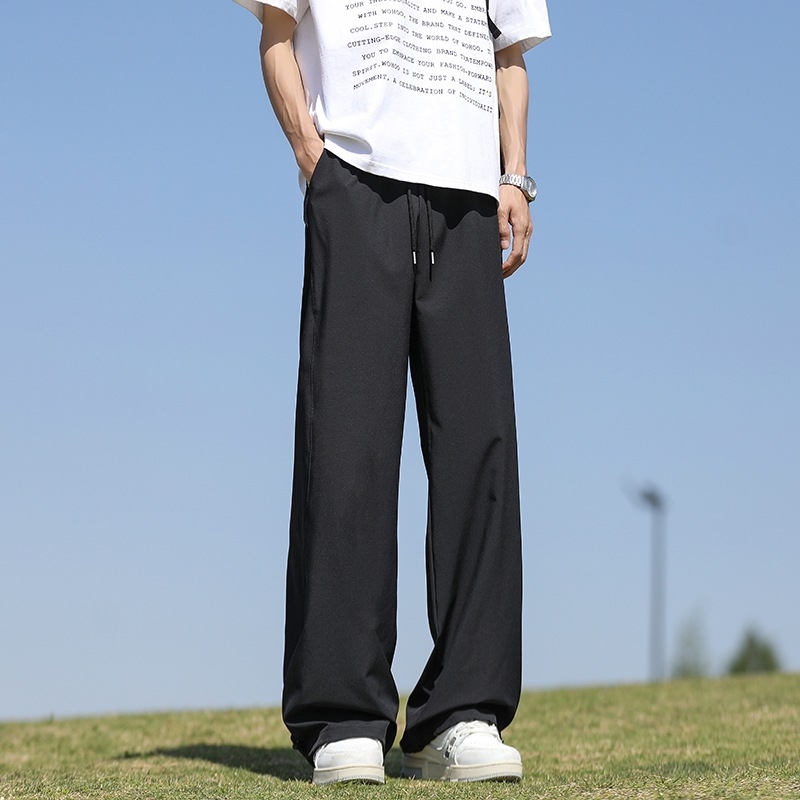 2026 Νέα Καλοκαιρινά Ice Silk Casual Παντελόνια για Άνδρες, Αμερικάνικου Στυλ, Χαλαρή Κοψίματα, Ευθείες και Φαρδιές Γραμμές, Αθλητικά Μακριά Παντελόνια