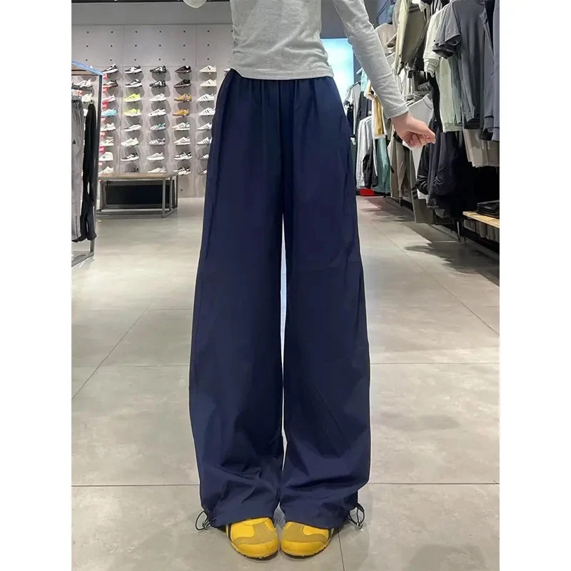 2026 Νέα Καλοκαιρινά Ice Silk Casual Παντελόνια για Άνδρες, Αμερικάνικου Στυλ, Χαλαρή Κοψίματα, Ευθείες και Φαρδιές Γραμμές, Αθλητικά Μακριά Παντελόνια