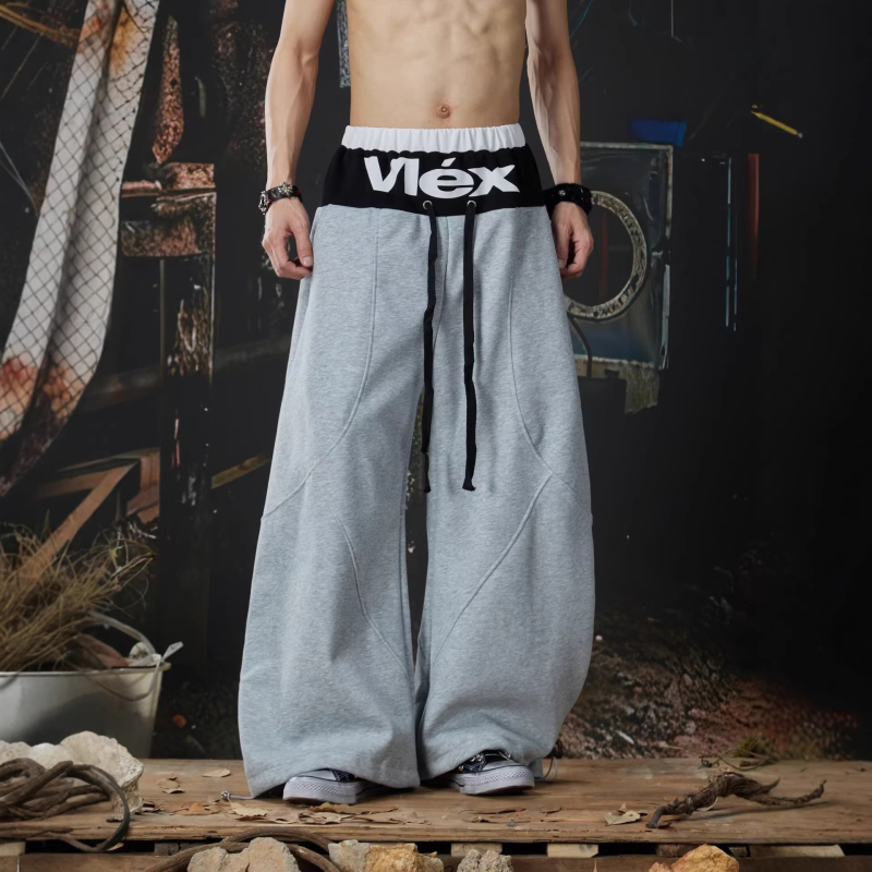 Ανδρικά παντελόνια φόρμας με ελαστική μέση και κορδόνι, εκτύπωση γραμμάτων σε αμερικανικό ρετρό στυλ, χαλαρή φαρδιά γραμμή