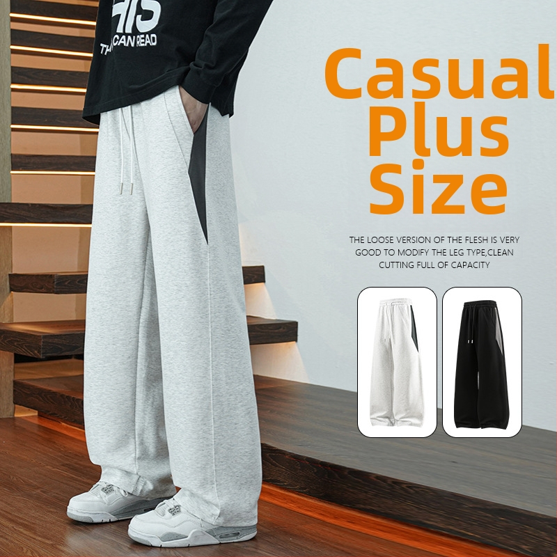 Pánske casual nohavice so straight strihom na jaru a jesennú sezónu, veľká veľkosť, farebné bloky, voľný strih, široké nohavice