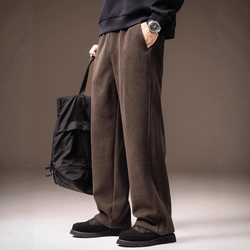 Ανδρικά παντελόνια casual με υφή twill, φαρδιά γραμμή, φθινοπωρινή συλλογή 2025, ίσιο κόψιμο