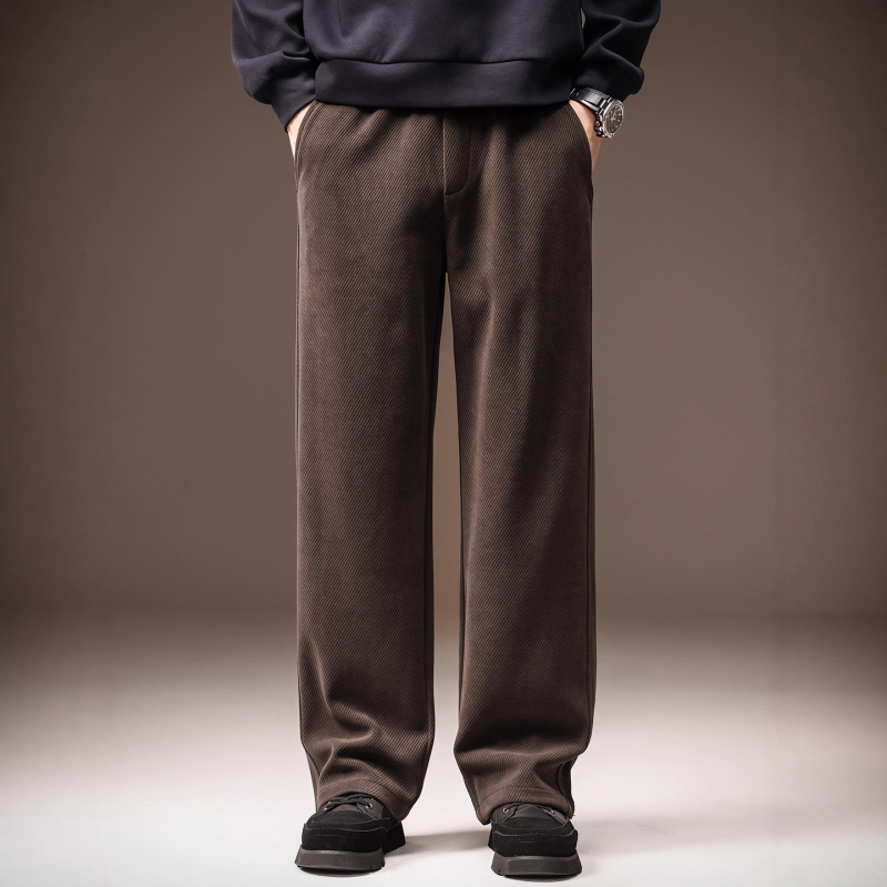 Ανδρικά παντελόνια casual με υφή twill, φαρδιά γραμμή, φθινοπωρινή συλλογή 2025, ίσιο κόψιμο