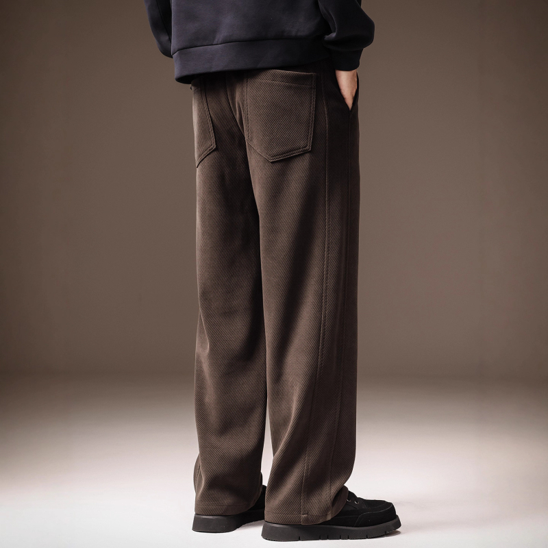 Ανδρικά παντελόνια casual με υφή twill, φαρδιά γραμμή, φθινοπωρινή συλλογή 2025, ίσιο κόψιμο