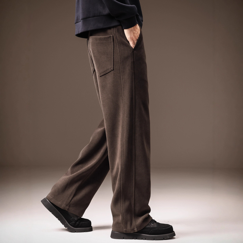 Ανδρικά παντελόνια casual με υφή twill, φαρδιά γραμμή, φθινοπωρινή συλλογή 2025, ίσιο κόψιμο