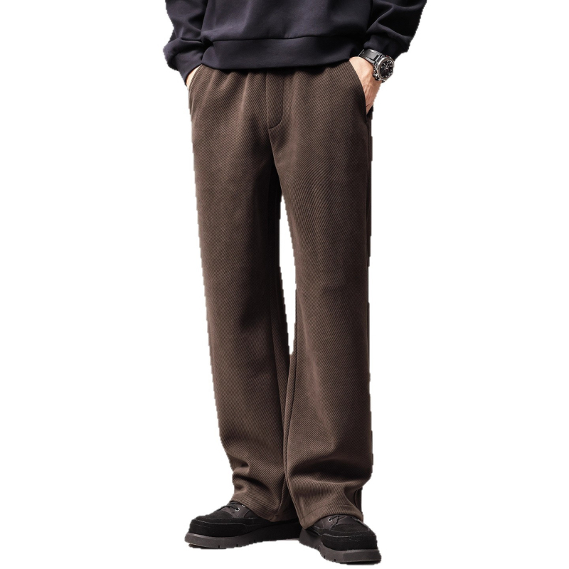 Ανδρικά παντελόνια casual με υφή twill, φαρδιά γραμμή, φθινοπωρινή συλλογή 2025, ίσιο κόψιμο
