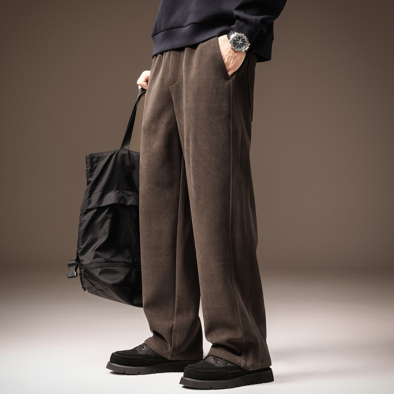 Ανδρικά παντελόνια casual με υφή twill, φαρδιά γραμμή, φθινοπωρινή συλλογή 2025, ίσιο κόψιμο