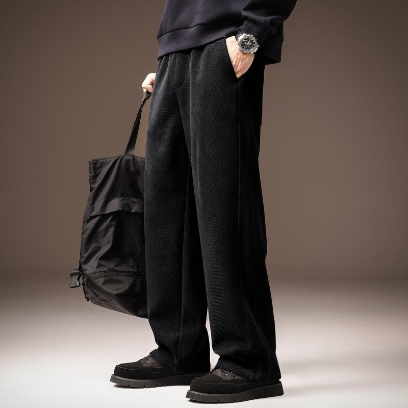 Ανδρικά παντελόνια casual με υφή twill, φαρδιά γραμμή, φθινοπωρινή συλλογή 2025, ίσιο κόψιμο