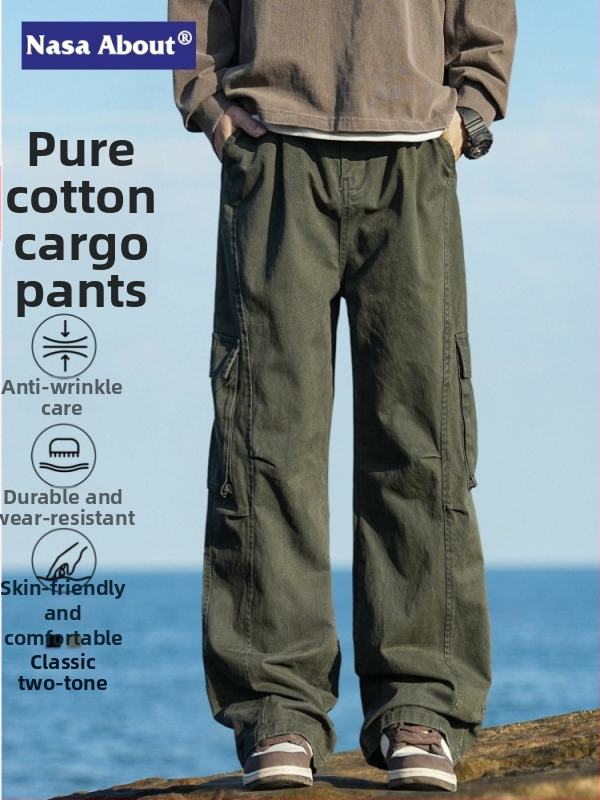 NASA amerického štýlu pracovné nohavice z 100% bavlny pre mužov, leto 2026, voľný strih, široké nohavice, casual športové nohavice