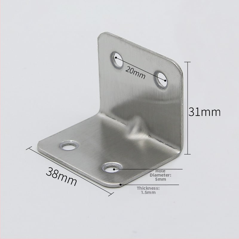 Left Steel L-tvarný uhlový spoj pre nohy stola a stoličky z nehrdzavejúcej ocele, 1,5 mm hrúbka, model 383015