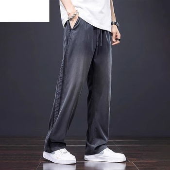 Πολυτελή ανδρικά casual παντελόνια από Tencel, καλοκαιρινή ελαφριά γραμμή, αμερικανικό high-street ύφος, χαλαρή ευθεία γραμμή με φαρδιούς παντελόνες, ευέλικτα