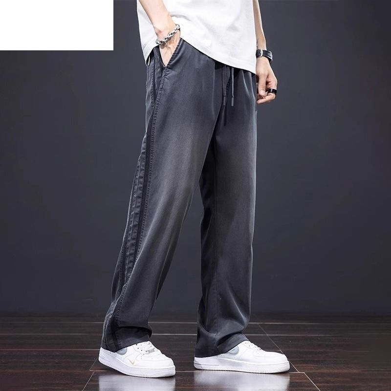 Πολυτελή ανδρικά casual παντελόνια από Tencel, καλοκαιρινή ελαφριά γραμμή, αμερικανικό high-street ύφος, χαλαρή ευθεία γραμμή με φαρδιούς παντελόνες, ευέλικτα