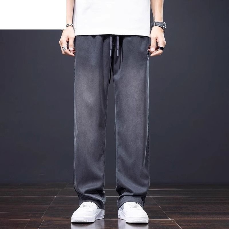 Πολυτελή ανδρικά casual παντελόνια από Tencel, καλοκαιρινή ελαφριά γραμμή, αμερικανικό high-street ύφος, χαλαρή ευθεία γραμμή με φαρδιούς παντελόνες, ευέλικτα