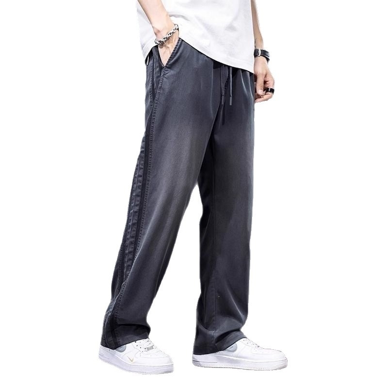 Πολυτελή ανδρικά casual παντελόνια από Tencel, καλοκαιρινή ελαφριά γραμμή, αμερικανικό high-street ύφος, χαλαρή ευθεία γραμμή με φαρδιούς παντελόνες, ευέλικτα