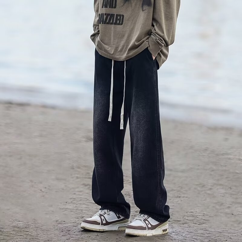 Mužské džínsy vintage s dierami, inšpirované pracovným oblečením, voľný strih, široké nohavice, jeseň, americký street štýl, hip-hop