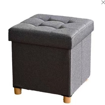 Sklápací úložný taburet s drevenými nohami, štvorcový plátený sedák, objem 35 L, nosnosť 120 kg