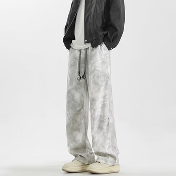 Ανδρικά παντελόνια tie-dye με φθορές, casual άνετης εφαρμογής, ίσιο κόψιμο, άνοιξη-φθινόπωρο