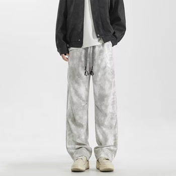 Ανδρικά παντελόνια tie-dye με φθορές, casual άνετης εφαρμογής, ίσιο κόψιμο, άνοιξη-φθινόπωρο