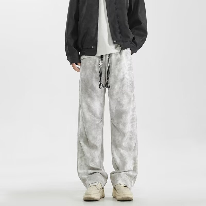 Ανδρικά παντελόνια tie-dye με φθορές, casual άνετης εφαρμογής, ίσιο κόψιμο, άνοιξη-φθινόπωρο