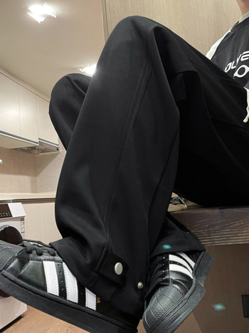 Ανδρικά παντελόνια για άνοιξη-φθινόπωρο 2024, αμερικάνικου στυλ χιπ-χοπ, χαλαρή γραμμή, ίσια και φαρδιά παντελόνια, πολυεστερικό ύφασμα