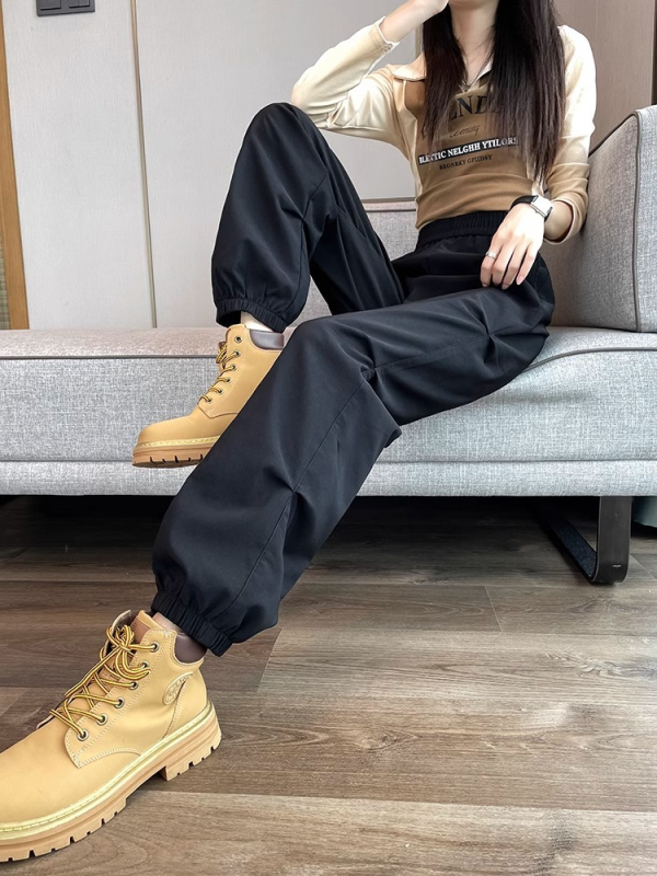 Unisex παντελόνια εργασίας σε στυλ parachute, άνοιξη-φθινόπωρο, υψηλή μέση, φαρδιά γραμμή, γκρι αθλητικά παντελόνια