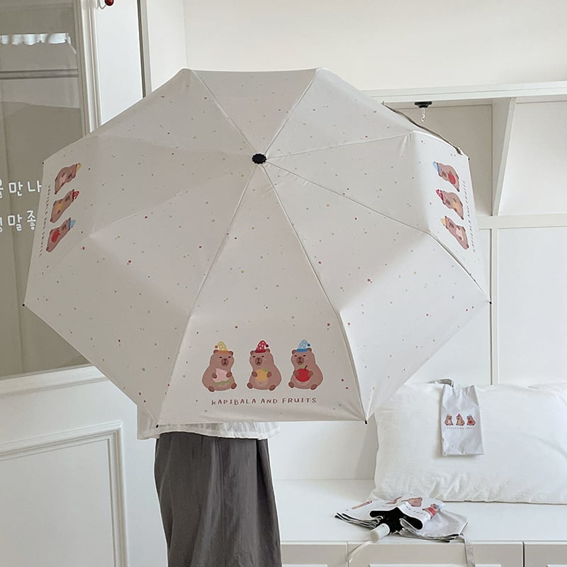 Kreslený UV-ochranný automatický skladací dáždnik s vinylom, dvojúčelový slnečný a dažďový parasol, roztomilý dizajn pre študentov