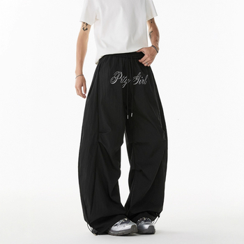 Pantaloni casual bărbați, cu broderie de litere, plisare, croi larg, uscare rapidă, pantaloni sport casual