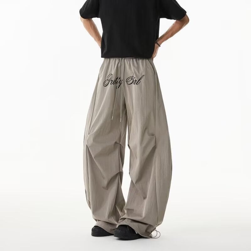 Pantaloni casual bărbați, cu broderie de litere, plisare, croi larg, uscare rapidă, pantaloni sport casual