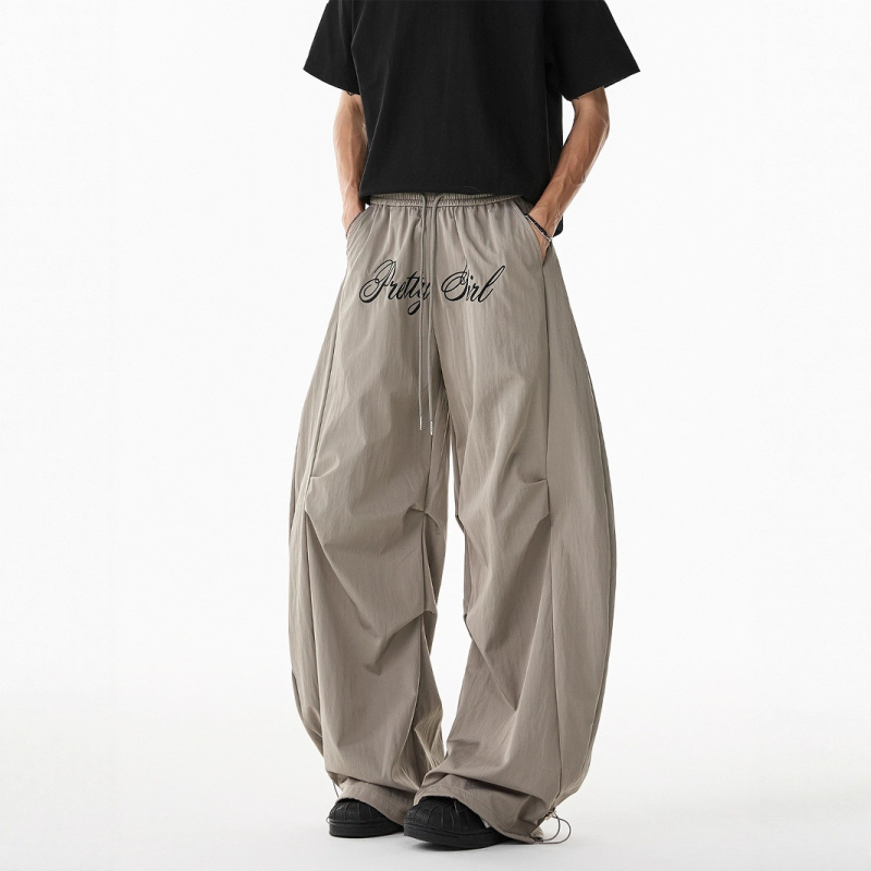 Pantaloni casual bărbați, cu broderie de litere, plisare, croi larg, uscare rapidă, pantaloni sport casual
