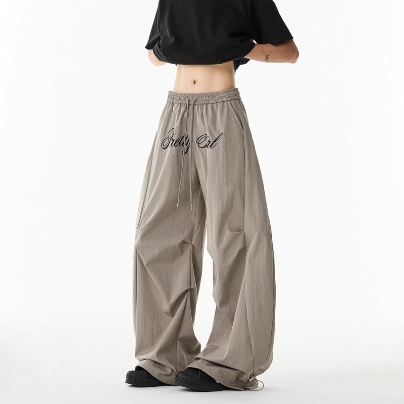 Pantaloni casual bărbați, cu broderie de litere, plisare, croi larg, uscare rapidă, pantaloni sport casual