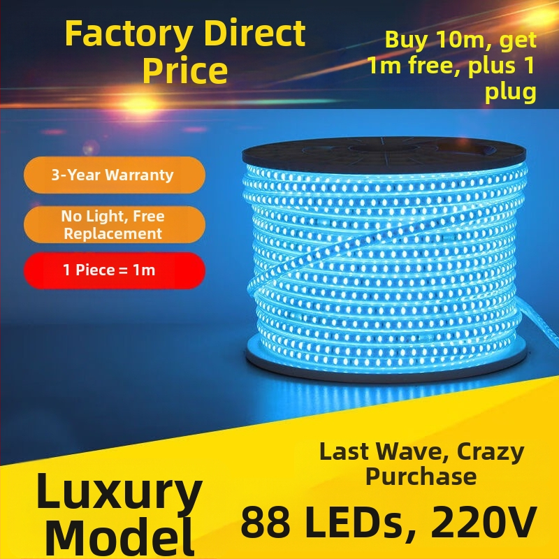 LED лента 220V синя светлина, водоустойчива, с висока яркост — за дневна, дом, KTV и хотелски декор