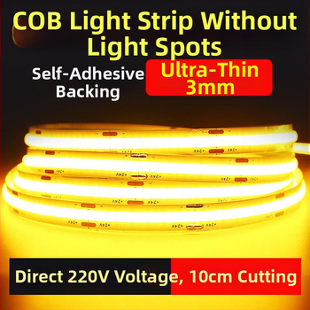 COB LED лента 220V, без драйвера, самозалепваща линеарна светлина за таван и стена, ултра ярка
