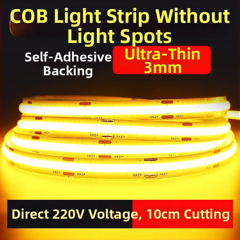 COB LED лента 220V, без драйвера, самозалепваща линеарна светлина за таван и стена, ултра ярка