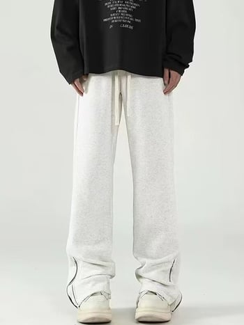 Pantaloni casual pentru bărbați, largi, cu fermoar și deschideri laterale, croială dreaptă, talie medie, poliester, pentru primăvară și toamnă