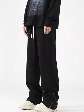 Pantaloni casual pentru bărbați, largi, cu fermoar și deschideri laterale, croială dreaptă, talie medie, poliester, pentru primăvară și toamnă