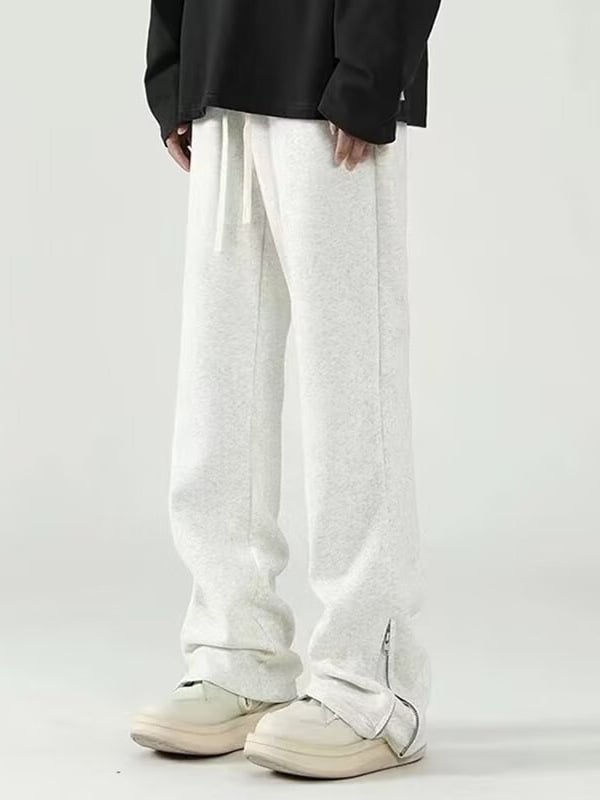 Pantaloni casual pentru bărbați, largi, cu fermoar și deschideri laterale, croială dreaptă, talie medie, poliester, pentru primăvară și toamnă