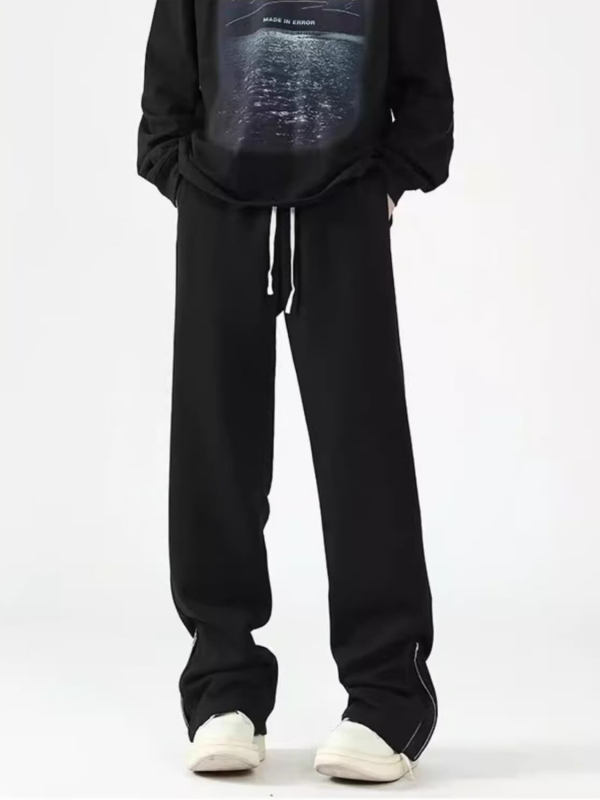 Pantaloni casual pentru bărbați, largi, cu fermoar și deschideri laterale, croială dreaptă, talie medie, poliester, pentru primăvară și toamnă