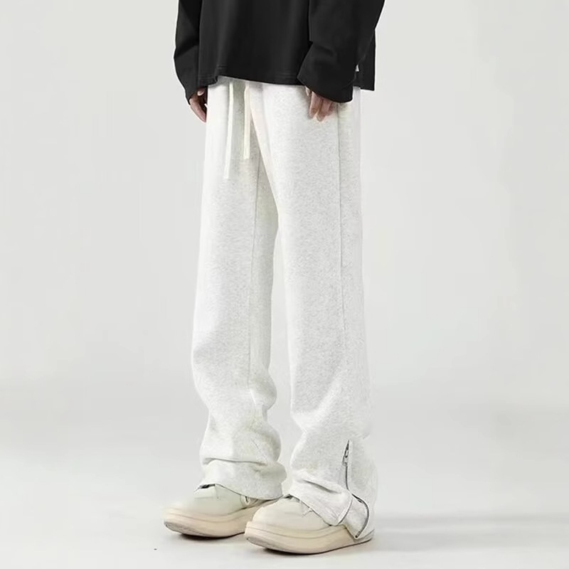Pantaloni casual pentru bărbați, largi, cu fermoar și deschideri laterale, croială dreaptă, talie medie, poliester, pentru primăvară și toamnă