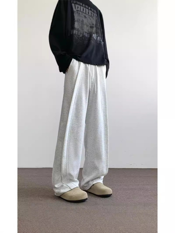 Pantaloni de trening gri deschis pentru bărbați, croi liber drept, casual pentru adolescenți, pantaloni sport pentru toate anotimpurile, stil modern.