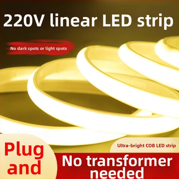 220V водоустойчив COB линейна LED лента за вътрешно и външно осветление, 240 LED диода на метър, 10 W/м, 180° лъчение