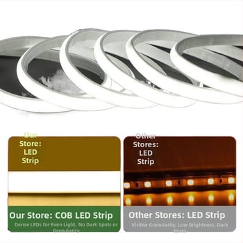 220V водоустойчив COB линейна LED лента за вътрешно и външно осветление, 240 LED диода на метър, 10 W/м, 180° лъчение
