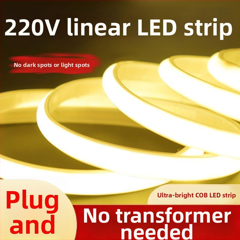 220V водоустойчив COB линейна LED лента за вътрешно и външно осветление, 240 LED диода на метър, 10 W/м, 180° лъчение