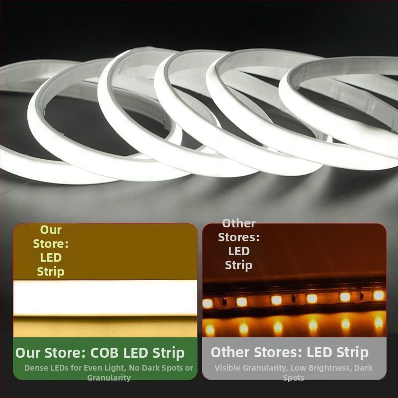 220V водоустойчив COB линейна LED лента за вътрешно и външно осветление, 240 LED диода на метър, 10 W/м, 180° лъчение